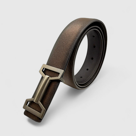 Hushahide Men’s Brown Textured PU Leather Belt with Smokey Silver Stylish Buckle | Durable, Lightweight & Vegan Friendly