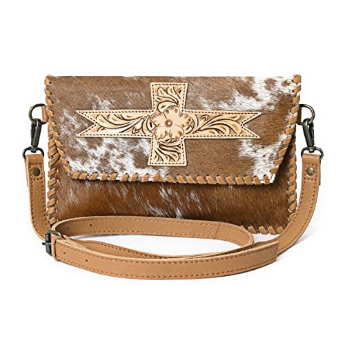 HUSHAHIDE Handcrafted Genuine Leather Sling Bag for Women | Western Style Hairon Crossbody Purse with Adjustable Strap (Tan Brown)