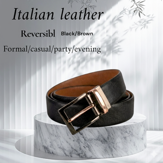 Hushahide Men's Reversible Genuine Leather Belt – Black & Brown Dual Side Belt with Premium Dual Tone Buckle | Formal Casual Party Wear | 46 Inches