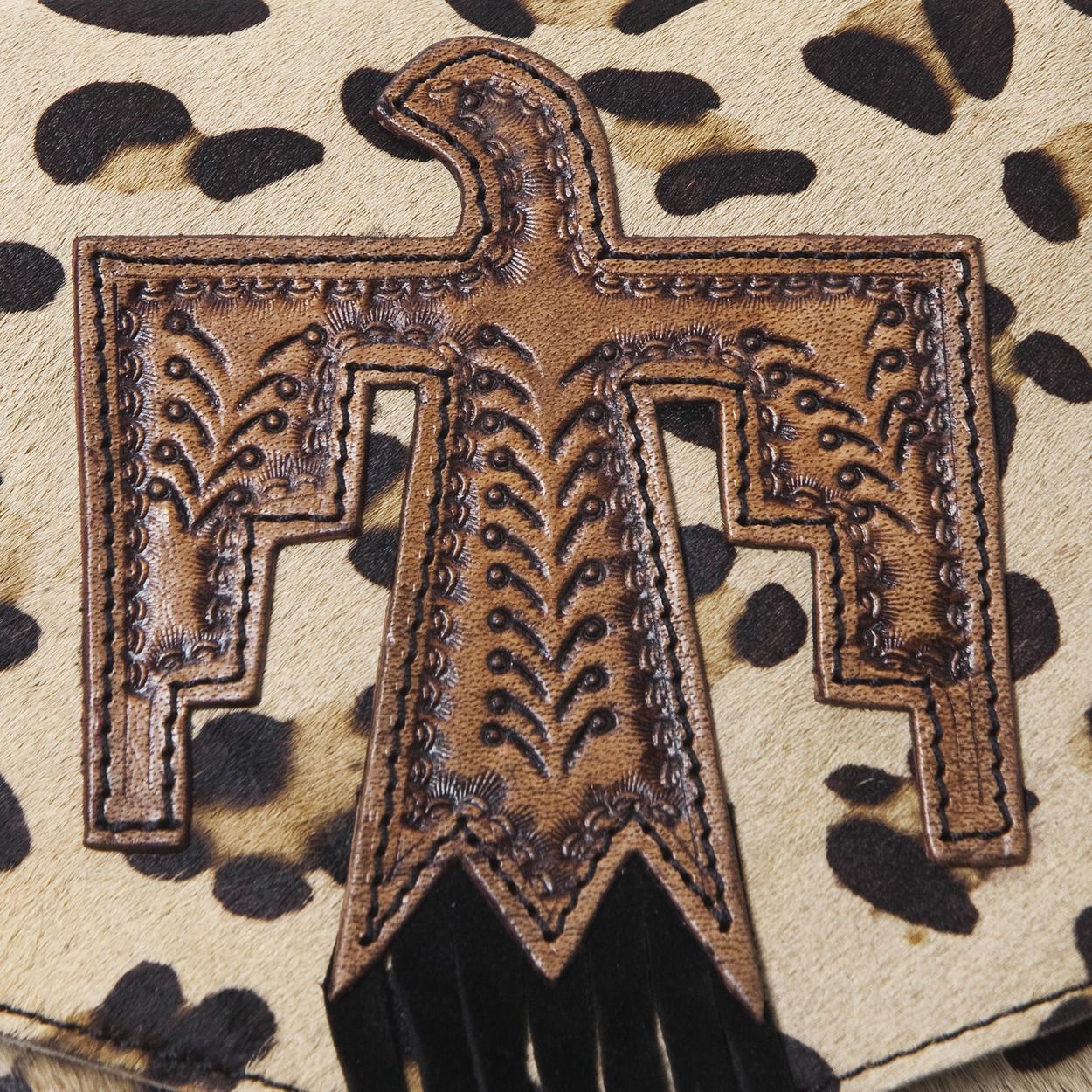 Hushahide Boho Western Fringe Crossbody Bag – Leopard Print with Tooled Leather & Adjustable Strap - HUSHAHIDE
