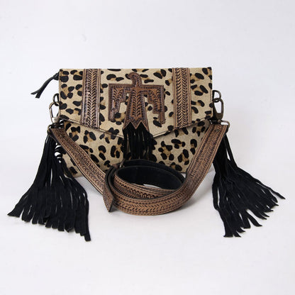 Hushahide Boho Western Fringe Crossbody Bag – Leopard Print with Tooled Leather & Adjustable Strap - HUSHAHIDE