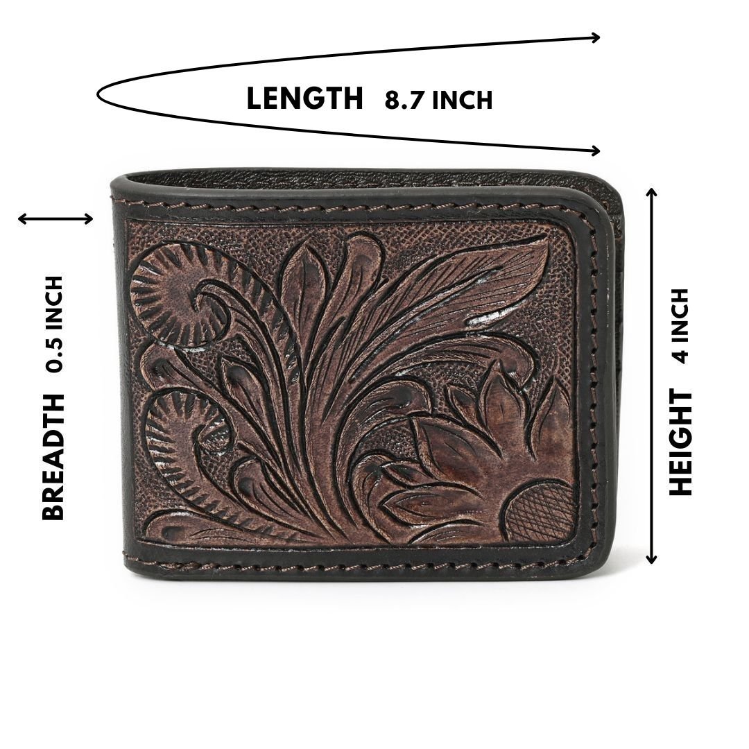HushaHide Handcrafted Genuine Leather Wallet for Men – Tooled Design, Bifold, Vintage Finish - HUSHAHIDE