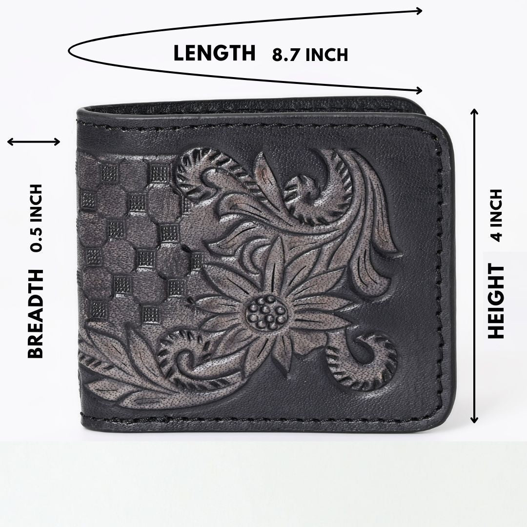 HushaHide™ Handcrafted Genuine Leather Wallet for Men – Vintage Tooled Design, Bifold Style, Premium Finish - HUSHAHIDE