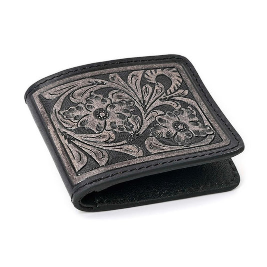 HushaHide Handcrafted Genuine Leather Wallet | Tooling floral Design | Unisex | Slim Bifold Wallet for Men & Women - HUSHAHIDE