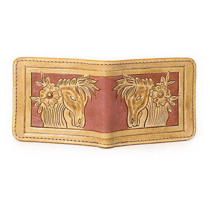 HushaHide Handcrafted Genuine Leather Wallet | Tooling Horse Design | Unisex | Slim Bifold Wallet for Men & Women - HUSHAHIDE