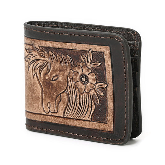 HushaHide Handcrafted Genuine Leather Wallet | Tooling Horse Design | Unisex | Slim Bifold Wallet for Men & Women - HUSHAHIDE