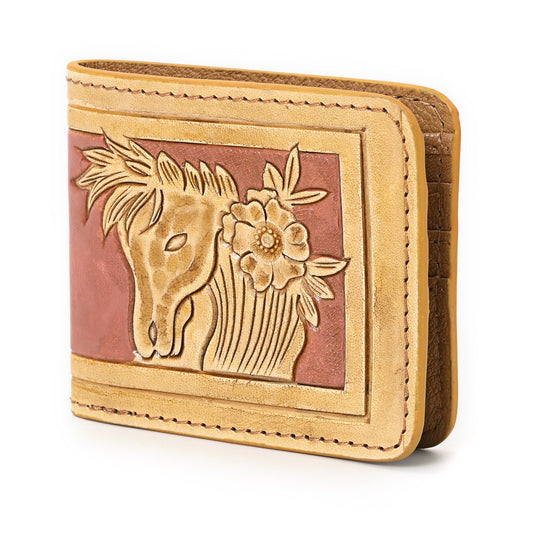 HushaHide Handcrafted Genuine Leather Wallet | Tooling Horse Design | Unisex | Slim Bifold Wallet for Men & Women - HUSHAHIDE