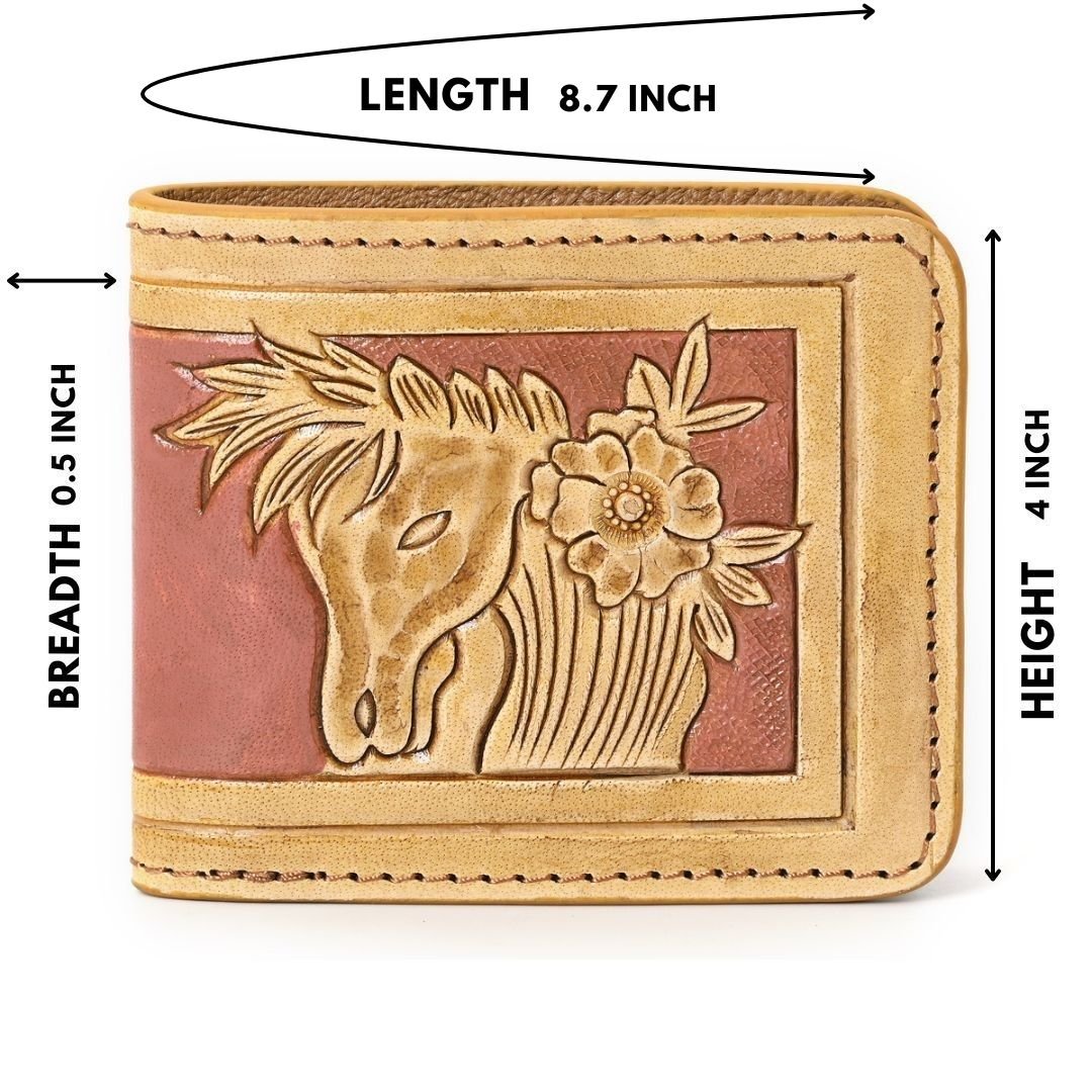 HushaHide Handcrafted Genuine Leather Wallet | Tooling Horse Design | Unisex | Slim Bifold Wallet for Men & Women - HUSHAHIDE