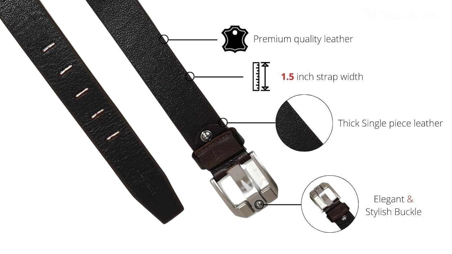 HushaHide Men's Genuine Leather Belt | 1.5 Inch Thick Strap | Stylish metal Buckle | Formal & Casual Wear - HUSHAHIDE