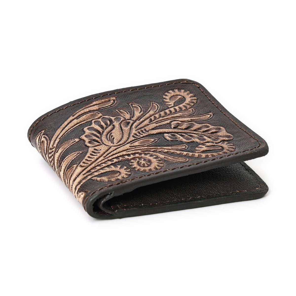 HushaHide™ Men's Leather Wallet – Handmade, Tooled Surface, Bifold, Rustic Finish - HUSHAHIDE