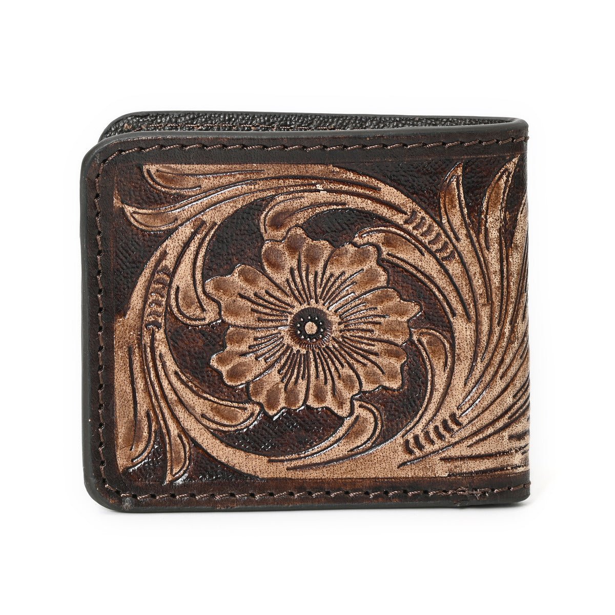 HushaHide™ Men's Leather Wallet – Handmade, Tooled Surface, Bifold, Rustic Finish - HUSHAHIDE