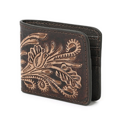 HushaHide™ Men's Leather Wallet – Handmade, Tooled Surface, Bifold, Rustic Finish - HUSHAHIDE