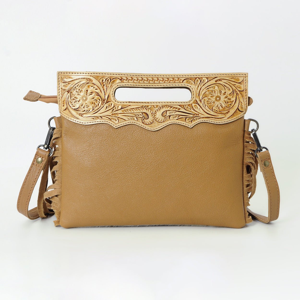 HushaHide Western Leather Sling Bag for Women | Handtooled Top & Hair - on Hide | Adjustable Strap - HUSHAHIDE