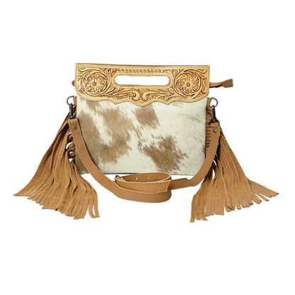 HushaHide Western Leather Sling Bag for Women | Handtooled Top & Hair - on Hide | Adjustable Strap - HUSHAHIDE
