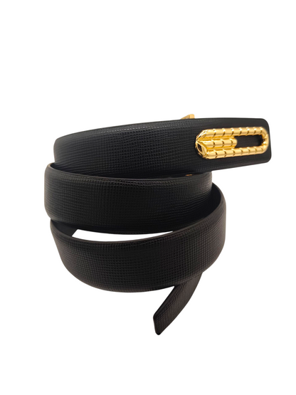 Hushahide Black Vegan Leather Belt for Men – Textured PU Strap with Stylish Golden Buckle