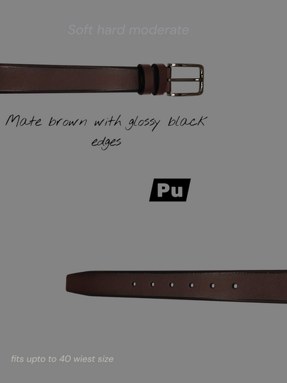 HushaHide Matte Brown PU Leather Belt with Silver Buckle – Elegant Formal & Casual Accessory for Men
