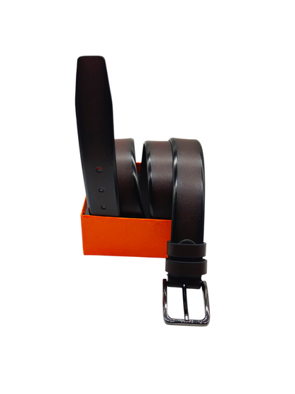 HushaHide Matte Brown PU Leather Belt with Silver Buckle – Elegant Formal & Casual Accessory for Men