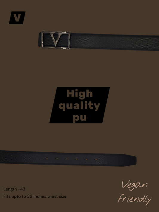 HUSHAHIDE Black PU Leather Belt for Men | Stylish Casual & Formal Wear | Vegan Friendly | Fits Up to 36 Inch Waist