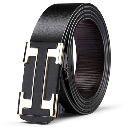 Hushahide Men's Automatic Ratchet Belt – Black PU Strap with Premium H-Shaped Metal Buckle, Adjustable Size
