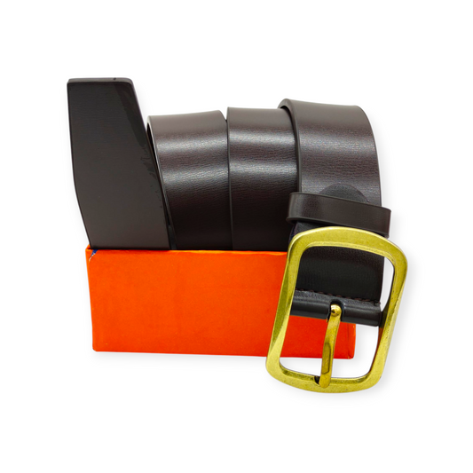 Hushahide Men's PU Leather Belt with Classic Pinhole Buckle | Brown Formal & Casual Belt | Fits up to 40 Waist Size