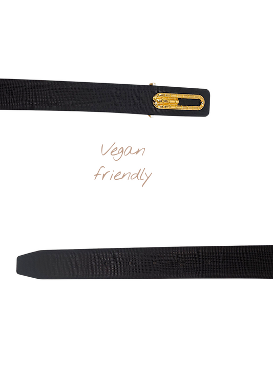 Hushahide Black Vegan Leather Belt for Men – Textured PU Strap with Stylish Golden Buckle