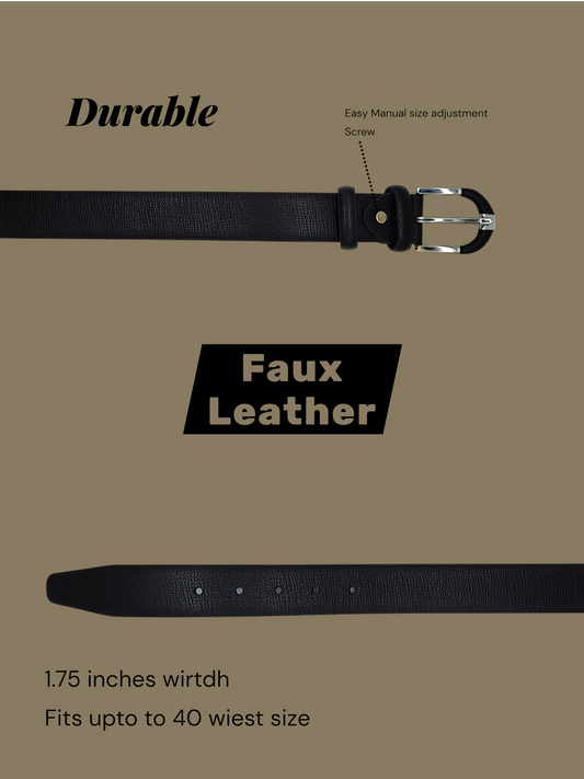 HushaHide Black Faux Leather Belt for Men – Durable Casual & Formal Wear | 1.75 Inch Width | Fits up to 40 Inch Waist