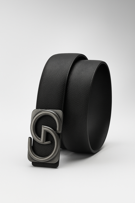 Stylish Black Textured PU Belt with Smokey Silver Metal Buckle | Premium Formal & Casual Belt for Men – 46 Inches | HUSHAHIDE