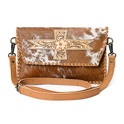 HUSHAHIDE Handcrafted Genuine Leather Sling Bag for Women | Western Style Hairon Crossbody Purse with Adjustable Strap (Tan Brown)