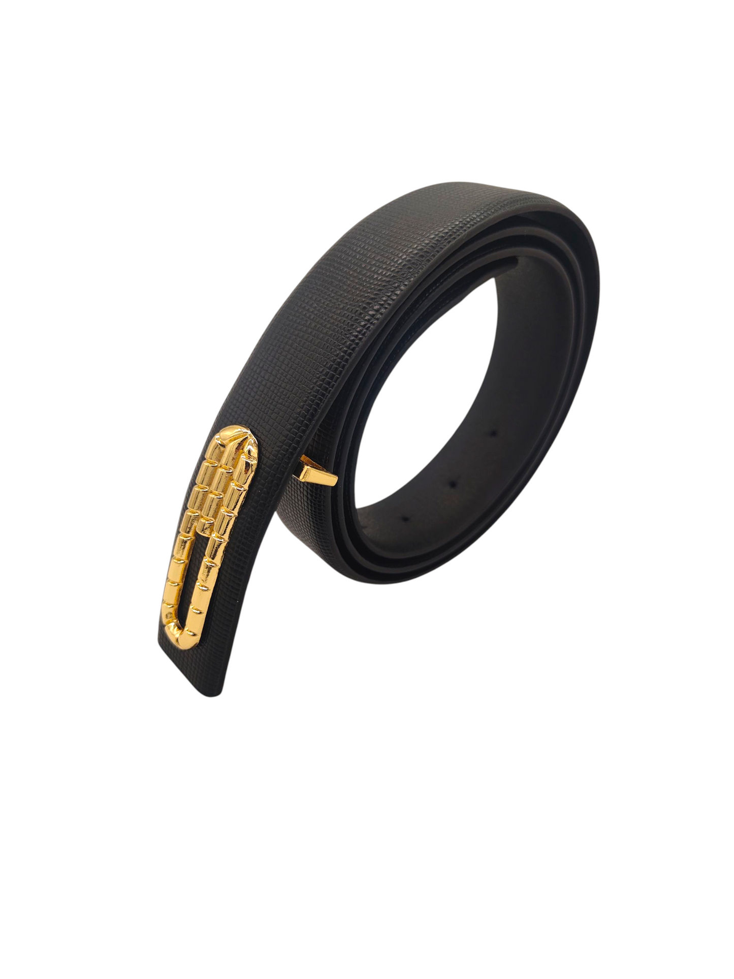 Hushahide Black Vegan Leather Belt for Men – Textured PU Strap with Stylish Golden Buckle