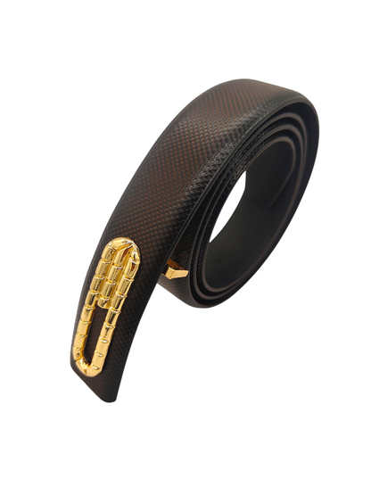 Hushahide Brown Vegan Leather Belt for Men – Textured PU Strap with Stylish Golden Buckle