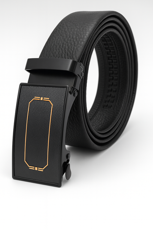 HUSHAHIDE Men’s Black PU Leather Belt with Premium Autolock Adjustable Buckle – 48 Inches Stylish Formal & Casual Wear Belt