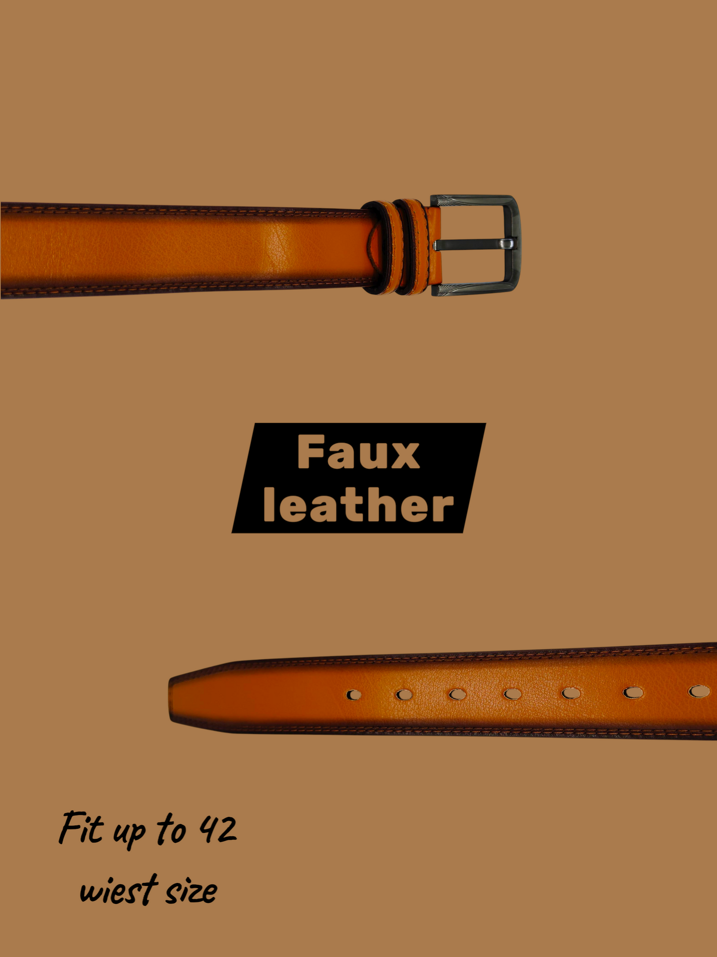 Hushahide Men's PU Leather Belt with Classic Metal Buckle – Brown Formal & Casual Wear – Waist Size up to 42 Inch