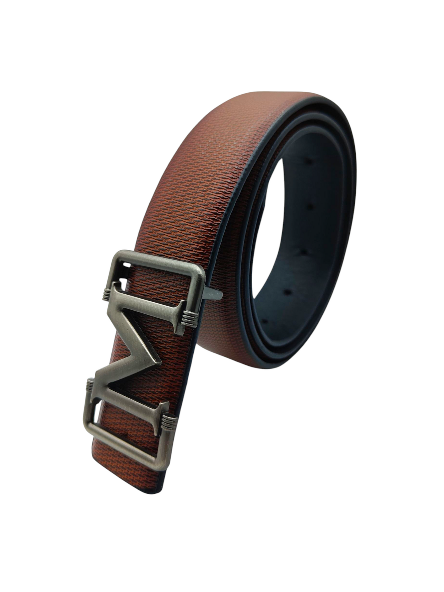 Hushahide Slim PU Leather Belt for Men | Stylish Textured Strap with ‘M’ Buckle | Free Size up to 42 Waist