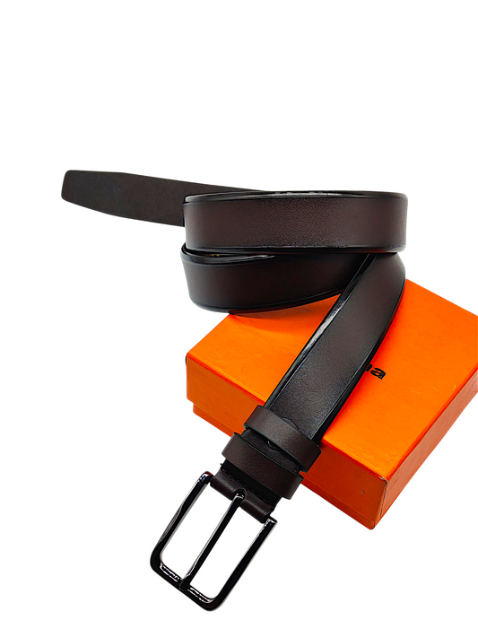 HushaHide Matte Brown PU Leather Belt with Silver Buckle – Elegant Formal & Casual Accessory for Men