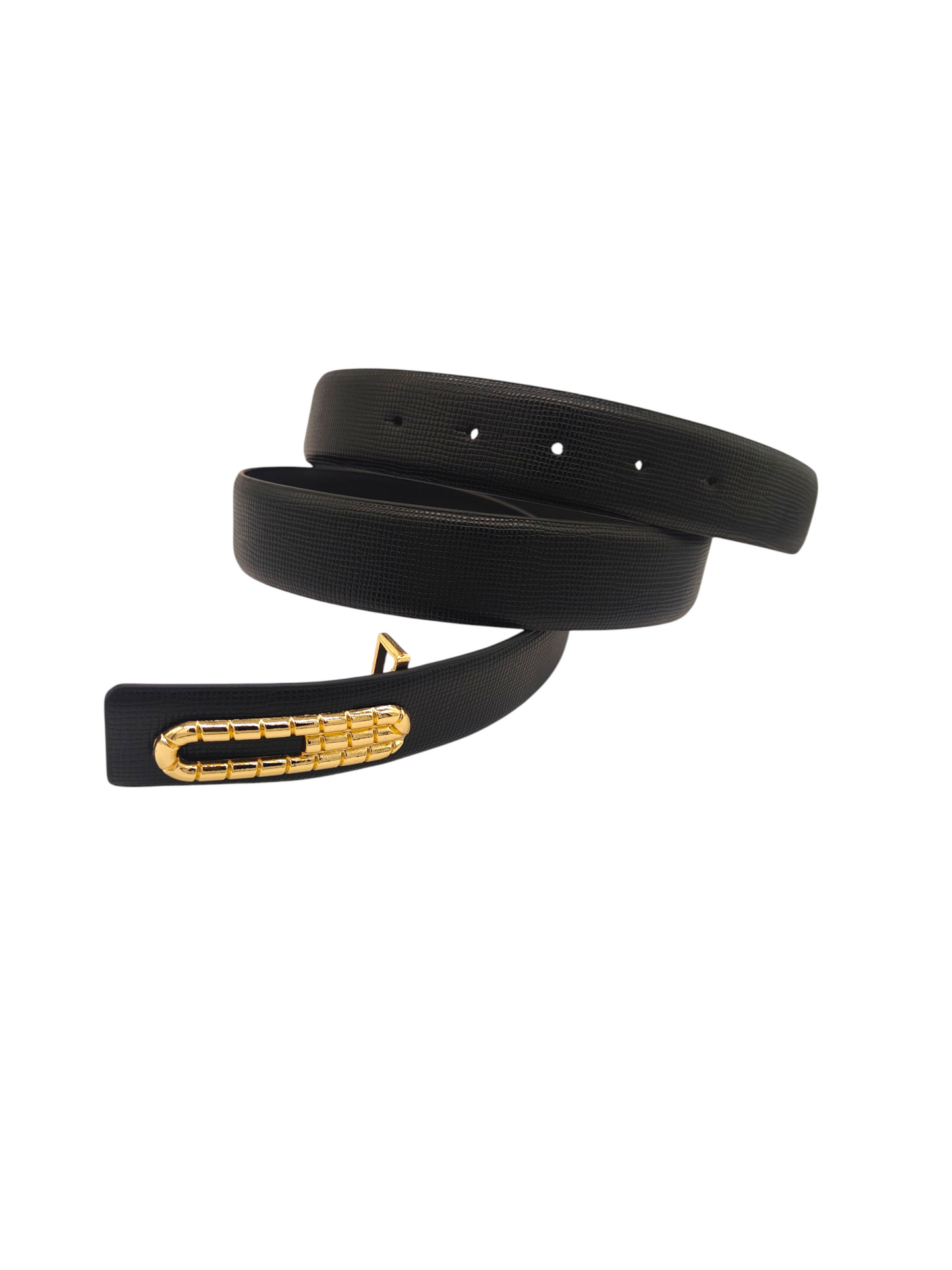 Hushahide Black Vegan Leather Belt for Men – Textured PU Strap with Stylish Golden Buckle