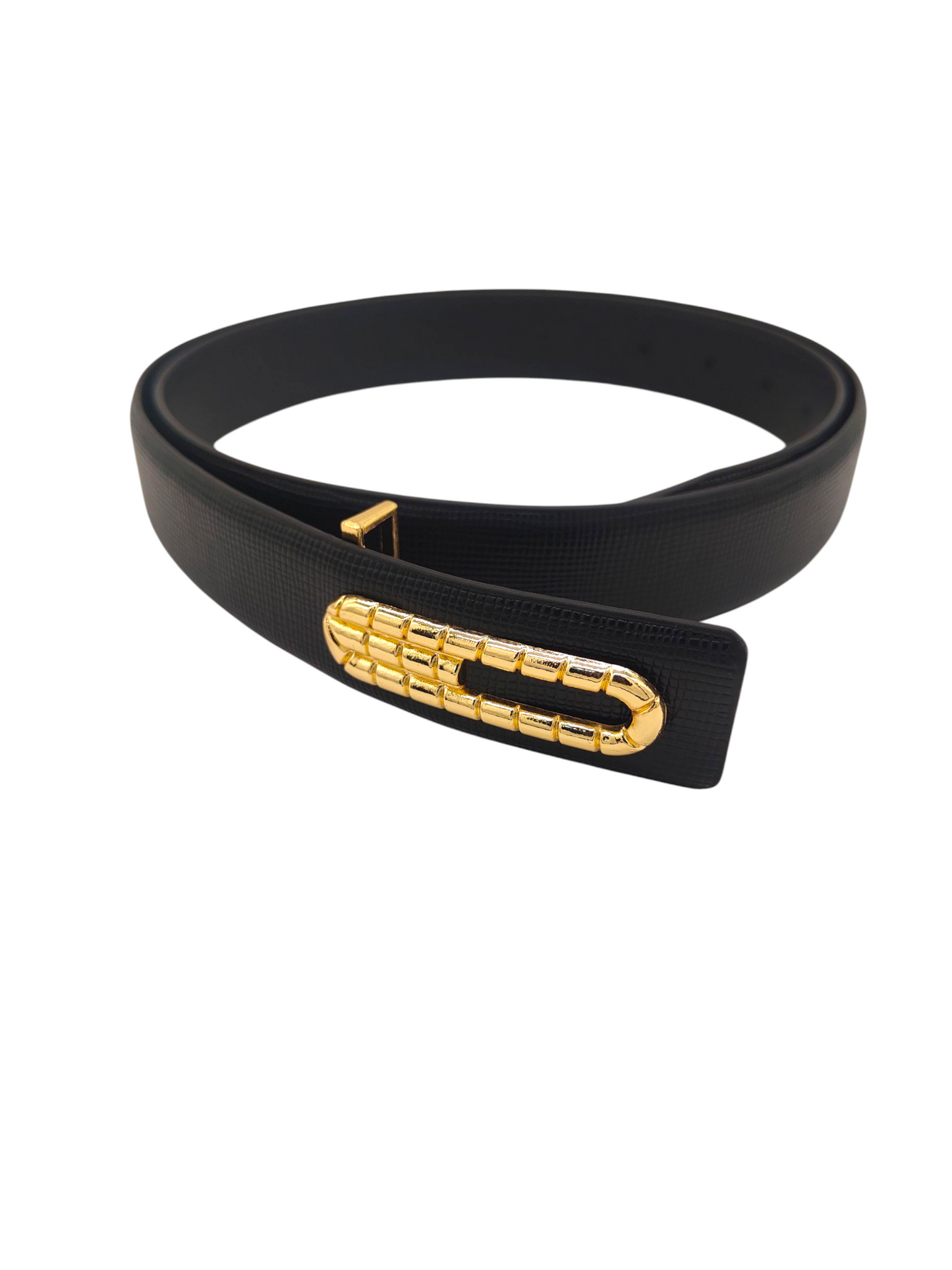 Hushahide Black Vegan Leather Belt for Men – Textured PU Strap with Stylish Golden Buckle