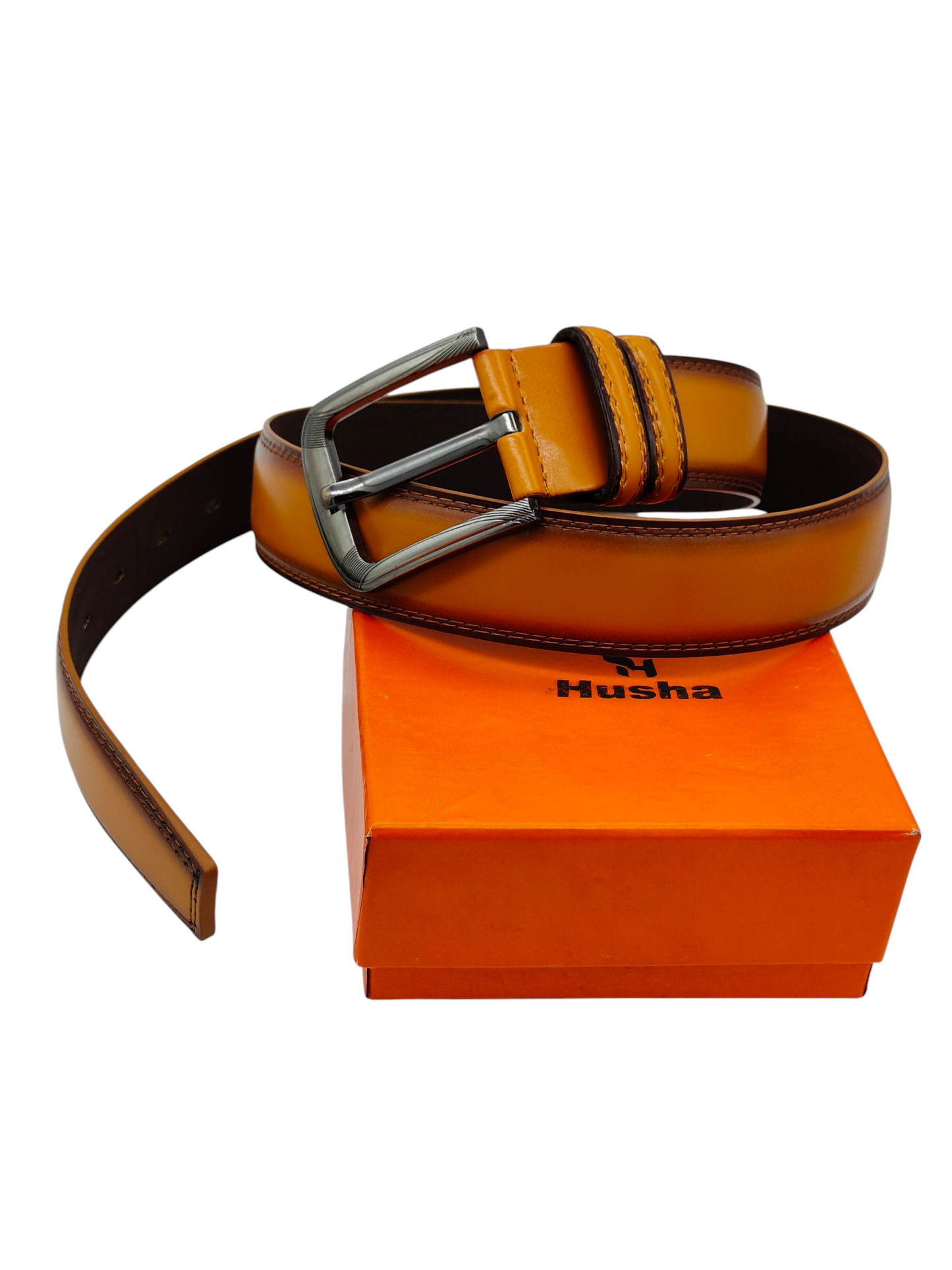 Hushahide Men's PU Leather Belt with Classic Metal Buckle – Brown Formal & Casual Wear – Waist Size up to 42 Inch