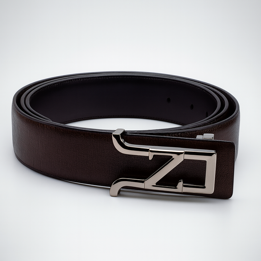 Hushahide PU Leather Belt for Men | Z Alphabet Smokey Buckle | Vegan Friendly | Free Size (46 Inch, Brown)