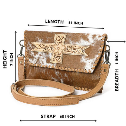 HUSHAHIDE Handcrafted Genuine Leather Sling Bag for Women | Western Style Hairon Crossbody Purse with Adjustable Strap (Tan Brown)