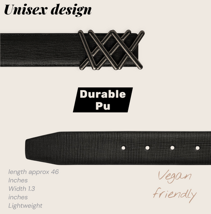 Hushahide Unisex PU Leather Belt | Durable Push Pin Buckle | Lightweight & Vegan Friendly | Free Size 46 Inch