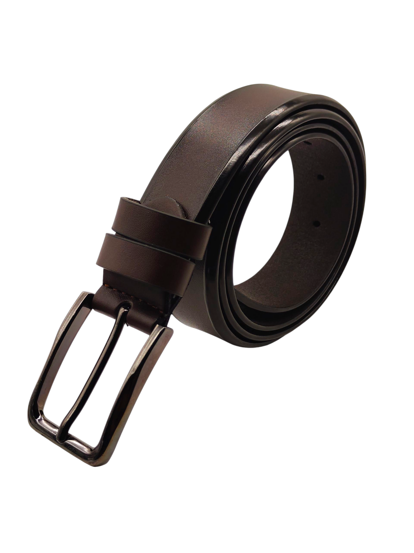 HushaHide Matte Brown PU Leather Belt with Silver Buckle – Elegant Formal & Casual Accessory for Men