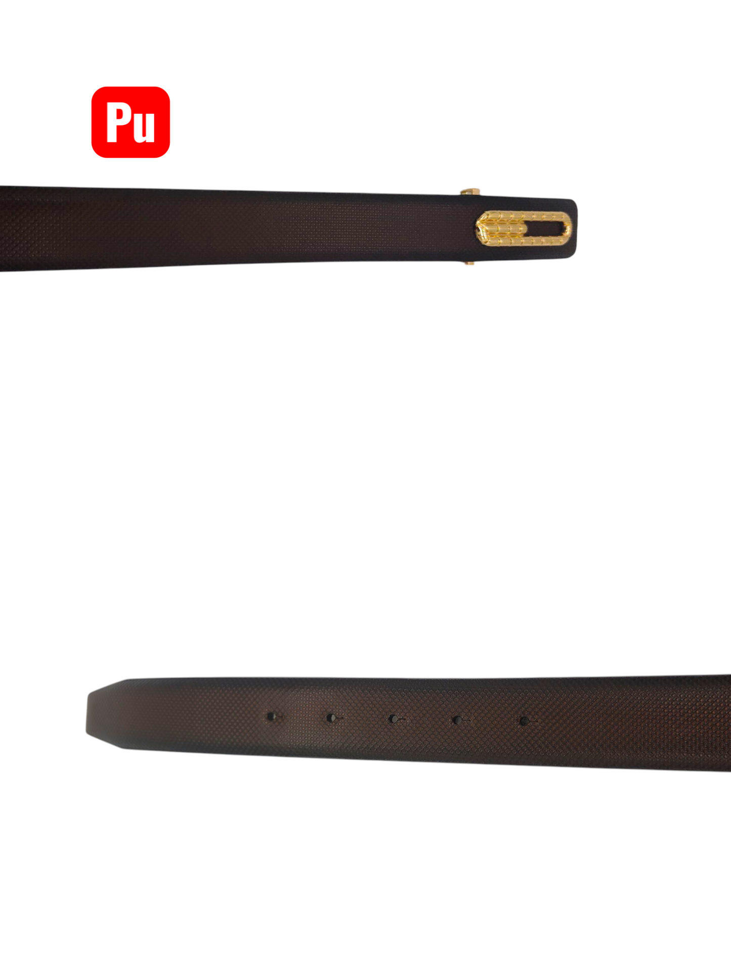 Hushahide Brown Vegan Leather Belt for Men – Textured PU Strap with Stylish Golden Buckle