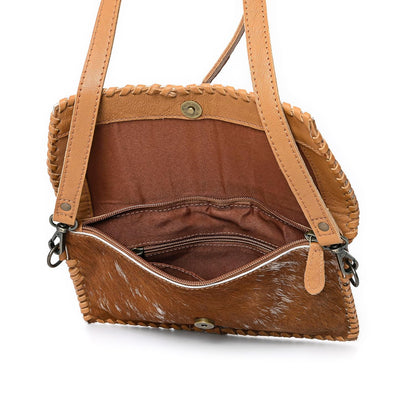 HUSHAHIDE Handcrafted Genuine Leather Sling Bag for Women | Western Style Hairon Crossbody Purse with Adjustable Strap (Tan Brown)